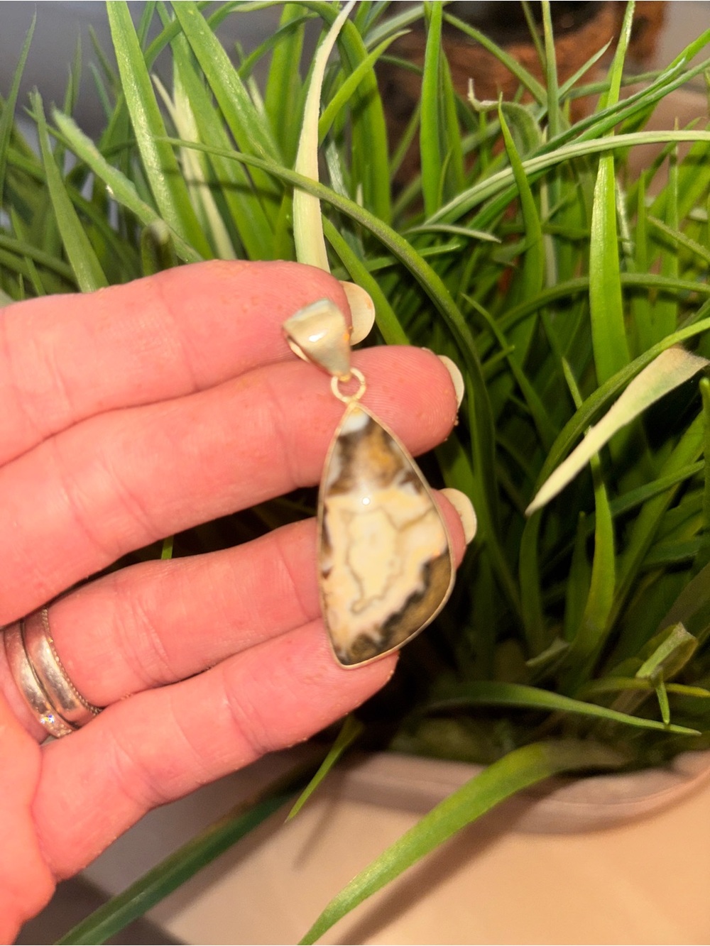 Handcrafted Cream and Brown Ocean Jasper Pendant - Women Jewelry
